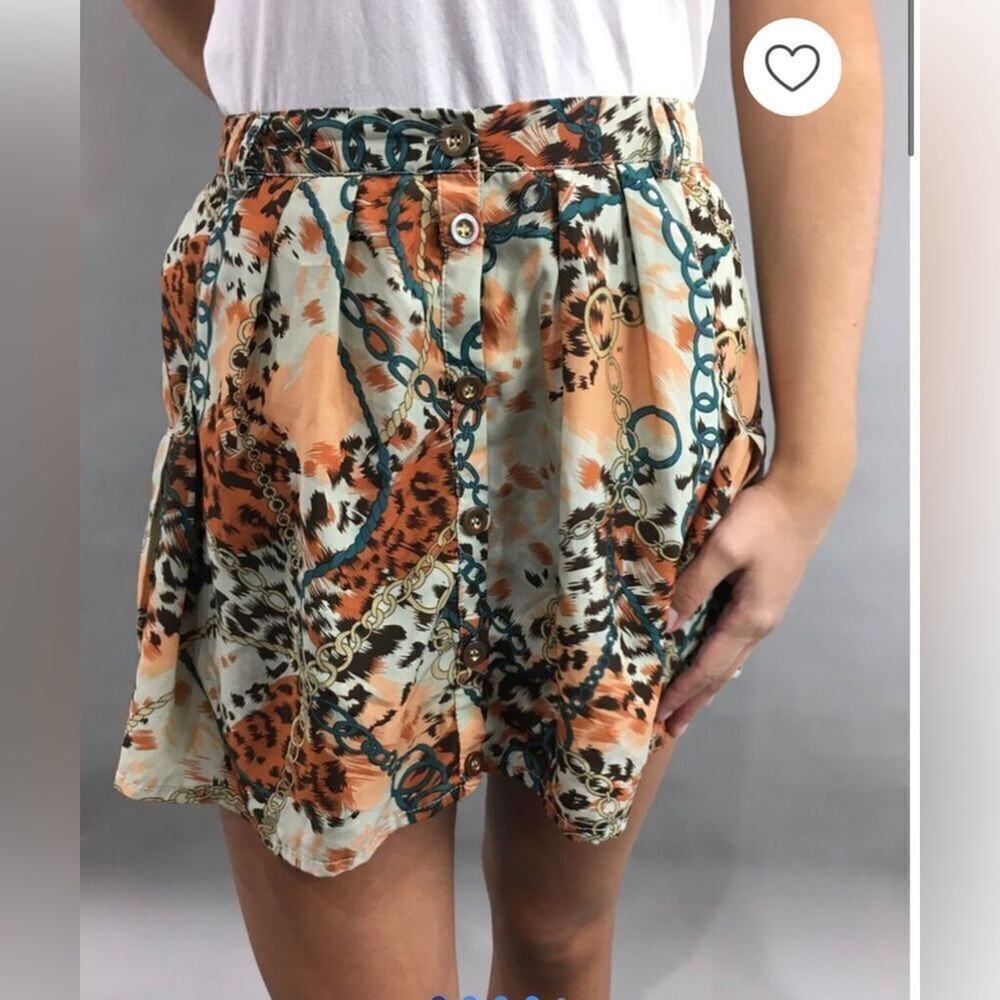 Alythea Leopard Print and Chain Print Button Front Mini Skirt S
